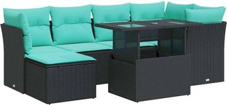 vidaXL 7 Piece Garden Sofa Set with Cushions Black Poly Rattan Acacia vidaXL