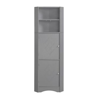 STILVORA Armario De Bano Esquinero Con 1 Puerta, 2 Nichos Y Estante Ajustable, Gris, 36.5x36.5x155 Cm