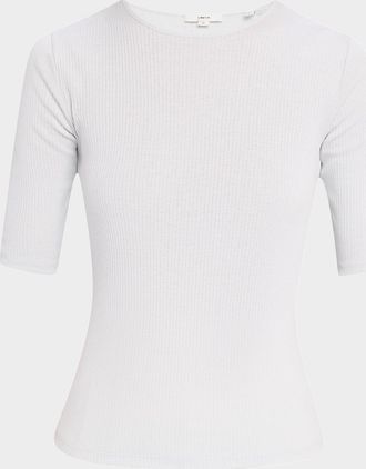 Vince Ribbed Elbow-Sleeve Crewneck Top