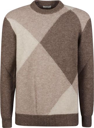 Ballantyne Maxi Diamond Intarsi Brown Wool-Blend Sweater