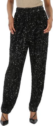 Rotate Ladies Black Sequin High-Waisted Trousers, Brand Size 36 (US Size 2)