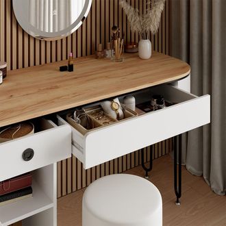 Vicco Tocador Mia, Blanco/madera Natural, 120 Cm Con Espejo Led