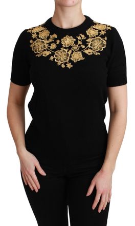 Dolce & Gabbana Zwarte Kasjmier Gouden Bloemen Trui Top