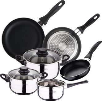 San Ignacio Bater&iacute;a De Cocina Sip 5 Piezas (cazo + Dos Ollas Con Tapa De Vidrio) Con Set De 3 Sartenes &Oslash;16/20/24 Cms., Inducci&oacute;n