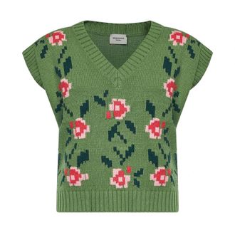 Max Mara Gebreid Vest met Bloemenprint - Dames - V-hals truien - Veelkleurig - XS - Truien & Vesten