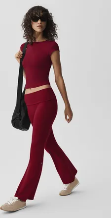Alo Softsculpt Foldover Flare Legging (Regular) in Summer Romance Red, Size: Medium