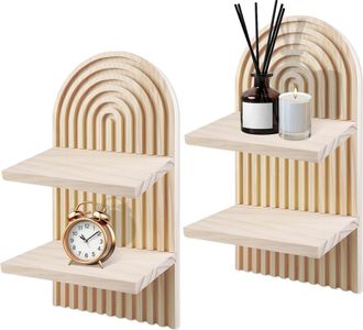 OEM Etagere Murale - Madera De Pino Natural - Estilo Bohemio - 2 Niveles - Para Salon O Dormitorio - 2 Unidades