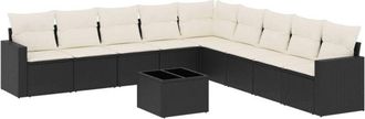 vidaXL Vidaxl - Set De Sof&aacute;s De Jard&iacute;n 10 Pzas Cojines Rat&aacute;n Sint&eacute;tico Negro