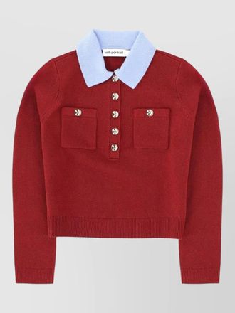 Self Portrait polo knit top contrast collar pockets