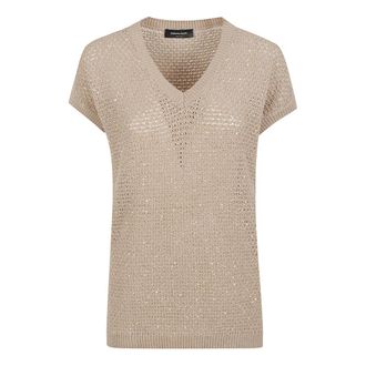 Fabiana Filippi V-neck Knitwear, female, Gray, Size: 2XS Sequin-embellished V-neck Vest