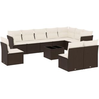 vidaXL Set De Sof&aacute;s De Jard&iacute;n 11 Pzas Cojines Rat&aacute;n Sint&eacute;tico Marr&oacute;n Vidaxl