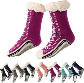 Generic Ultra-thick Cashmere Slipper Home Socks, Thick Warm Christmas Slipper Socks with Non Slip Grip, Cashmere Socks for Women (purple)