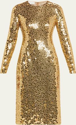 Michael Kors Mirror Embroidered Long-Sleeve Sheath Dress