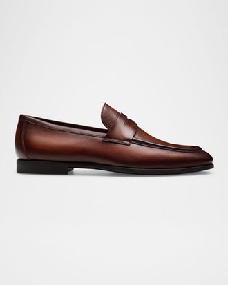 Magnanni Mens Dumas Textured Leather Penny Loafers