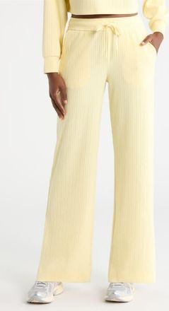Beyond Yoga Breathe Easy Ribbed Drawstring Waist Pants in Yellow Swirl at Nordstrom, Size X-Large
