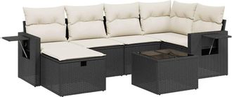 vidaXL Vidaxl - Set De Comedor De Jard&iacute;n 7 Pzas Y Cojines Rat&aacute;n Sint&eacute;tico Negro