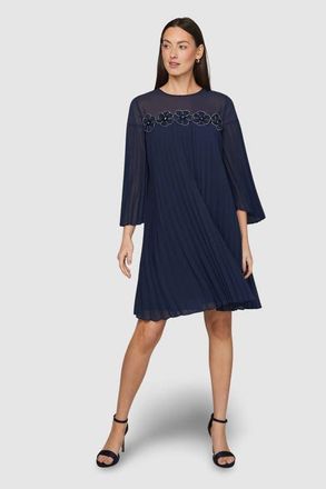 Wallis Pleated Floral Trim Shift Dress in Navy at Nordstrom, Size 6