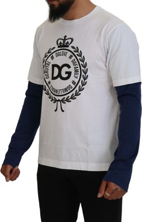 Dolce & Gabbana Mens Logo-Embroidered Crew Neck Sweatshirt White Cotton Sweatshirts