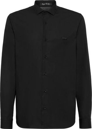 Philipp Plein Shirt Sugar Daddy Cut LS Tattoo - Heren - Casual Overhemden - Zwart - 4XL - Katoen - Overhemden