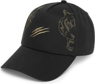 Plein Sport Baseball Cap Tiger Adjustable Strap Unisex in Black/gold at Nordstrom, Size 00