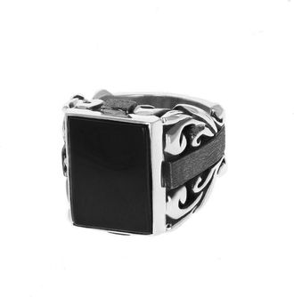 King Baby Studio Onyx Insert Statement Scroll Ring with Flat Smooth Accents in Silver at Nordstrom, Size 10