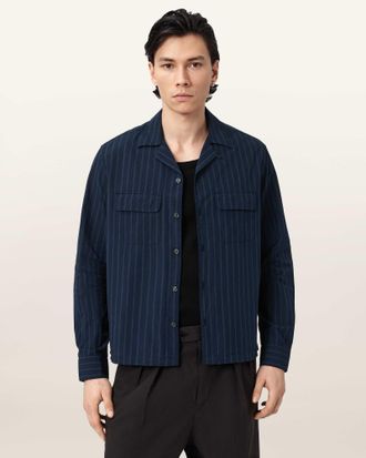 AllSaints Main: 60% Organic Cotton, 40% Polyamide Stanley Striped Long Sleeve Shirt, Size: XXL