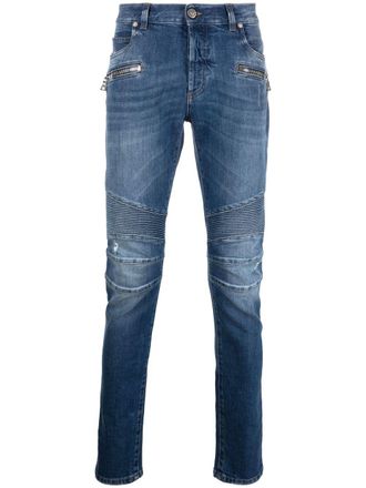 Balmain ribbed-detail skinny jeans - men - Cotton/Cotton/Spandex/Elastane/Spandex/Elastane - 30 - Blue