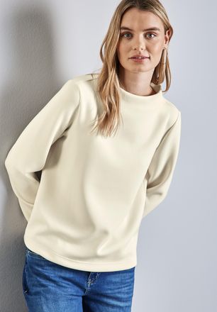 Street One Sweatshirt STREET ONE, Damen, Gr. 44, weiss (lucid wei&szlig;), Sweatware, Obermaterial: 46% Modal, 46% Polyester, 8% Elasthan, unifarben, regular fit taill