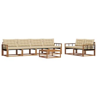vidaXL Conjunto De Sof&aacute;s De Exterior Con Coj&iacute;n 7 Pcs Natural Y Beige Vidaxl