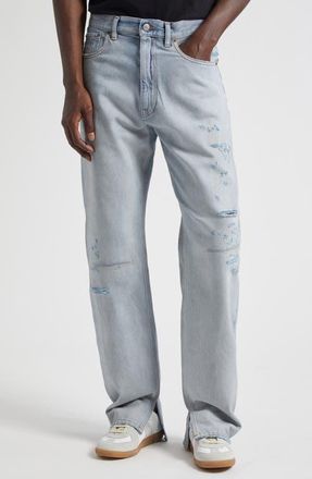 Maison Margiela Distressed Straight Leg Jeans in Light Blue at Nordstrom, Size 34