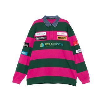 Martine Rose Polo Shirts, male, Green, Size: S Striped Denim Collar Sweater