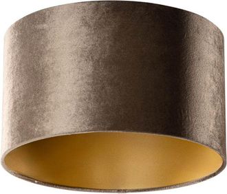 QAZQA Cl&aacute;sico/antiguo Algod&oacute;n Pantalla De L&aacute;mpara De Terciopelo Marr&oacute;n Con Interior Dorado 35/35/20, Redonda Apto Para L&aacute;mpara Colgante Y De Pie - Qazqa
