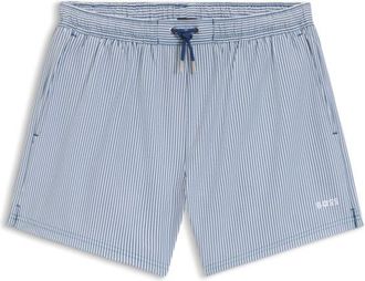 BOSS Embroidered-logo swim shorts in striped seersucker