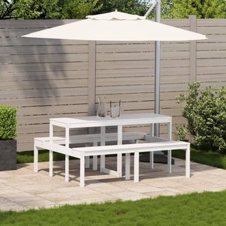 Berkfield Home Picnic Table White 160x134x75 cm Solid Wood Pine | Size: 160 x 134 x 75 cm