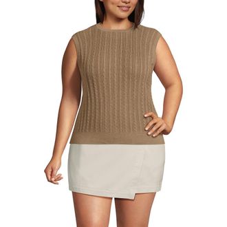 Lands End Cotton Pointelle Shell Sweater in Vicuna Heather at Nordstrom, Size 1X
