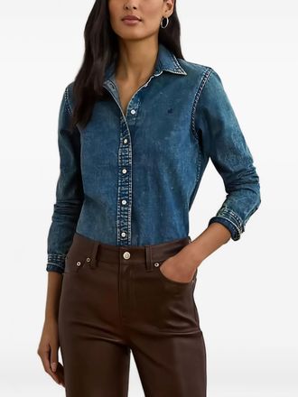 Lauren Ralph Lauren embroidered denim shirt - women - Cotton - M - Blue