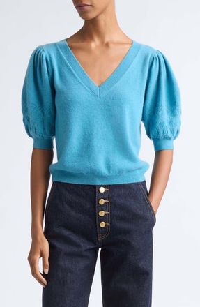 Ulla Johnson Reina Puff Sleec Cashmere Sweater in Cerulean at Nordstrom, Size X-Large
