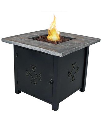 Sunnydaze Square Outdoor Propane Gas Fire Pit Table W/ Cover & Lava Rocks