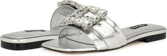 Nine West Matter Sandals Silver Metallic Slip On Square Toe HTAT729