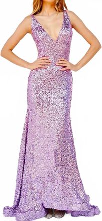 Jovani Sequined Illusion Side Prom Gown In Lilac