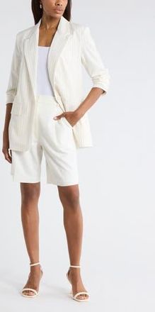 Leith Oversize Peak Lapel Blazer in Ivory- Grey Chia Pinstripe at Nordstrom Rack, Size X-Small