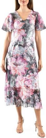Komarov Flutter Sleeve Chiffon & Charmeuse Cocktail Dress in Pink Annami at Nordstrom Rack, Size X-Large
