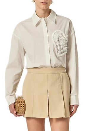 English Factory Faux Pearl Embellished Heart Button-Up Shirt in White at Nordstrom, Size X-Small