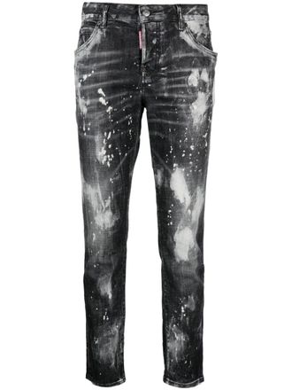 Dsquared2 paint splatter-effect cropped jeans - women - Cotton/Elastane/Polyester/Cotton - 34 - Black