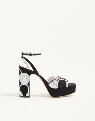 Valentino Garavani Sandalo Con Plateau Bowow In Tessuto Moir&egrave; Con Cristalli 115Mm Donna NERO/SILVER 35.5