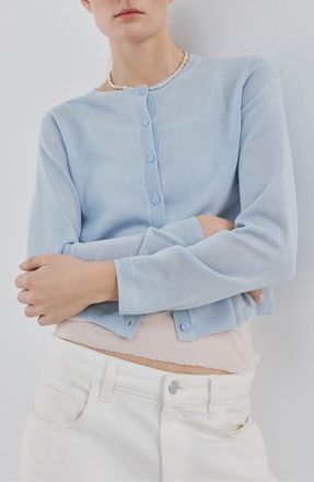 Mango Fine Knit Crewneck Cardigan in Sky Blue at Nordstrom, Size X-Large
