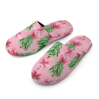 Generic Christmas Tree Candy Canes Bows Mens House Slippers Slip Indoor Slipper On Shoes Warm Outdoor