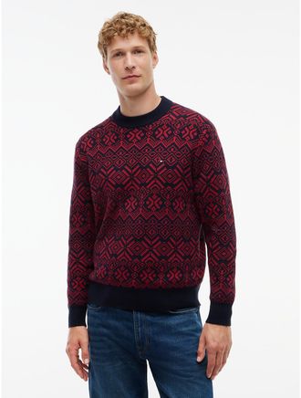 Tommy Hilfiger Mens Fair Isle Crewneck Sweater - Regatta Red - XL