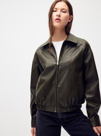 Twik Womens Loose zipped faux-leather jacket