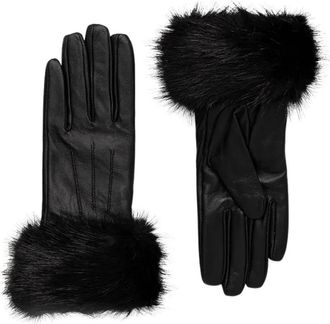 Barbour Leren handschoenen met bontrand - Dames - Handschoenen - Zwart - L - Leer - Accessoires